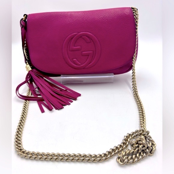 Auth Gucci Medium Fuchsia Leather Soho Crossbody Shoulder Bag Preloved Clutch - Picture 10 of 16